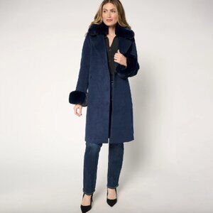 Thread Collective Faux Fur Trimmed Coat, Navy Size Small a658026